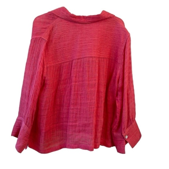 French Laundry Salmon Pink Coral Button Down Shirt Boxy Notched Collar 1X Linen - Picture 3 of 6